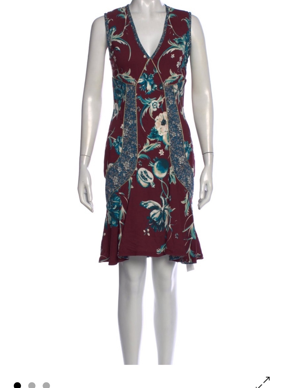 Roberto Cavalli Burgundy Floral Sleeveless V-Neck Midi Dress